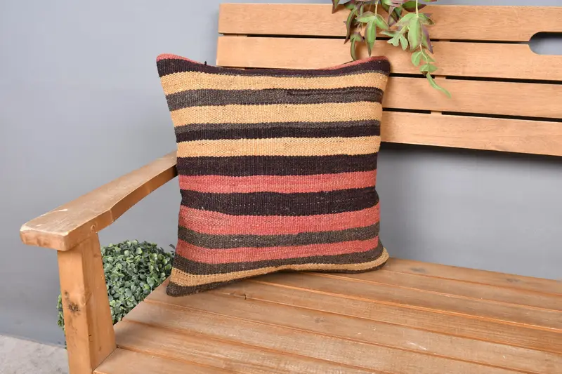 Turkish Kilim Pillow, Bright Cushion, 16x16 Yellow Pillow Cover, Pillow Sham, Meditation Cushion, Pillow for Sofa, Antique Pillows, Oriental Cushion - 1