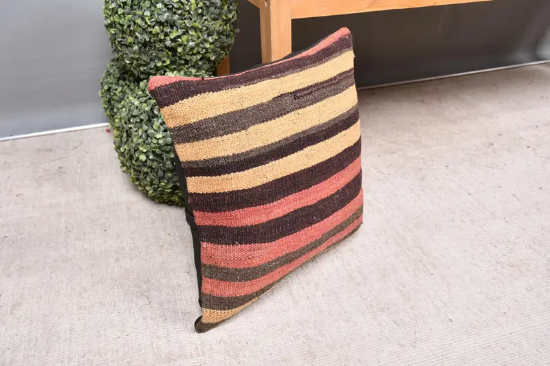 Turkish Kilim Pillow, Bright Cushion, 16x16 Yellow Pillow Cover, Pillow Sham, Meditation Cushion, Pillow for Sofa, Antique Pillows, Oriental Cushion - 7