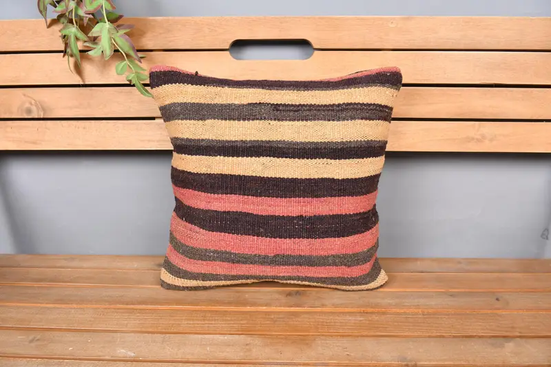 Turkish Kilim Pillow, Bright Cushion, 16x16 Yellow Pillow Cover, Pillow Sham, Meditation Cushion, Pillow for Sofa, Antique Pillows, Oriental Cushion - 6