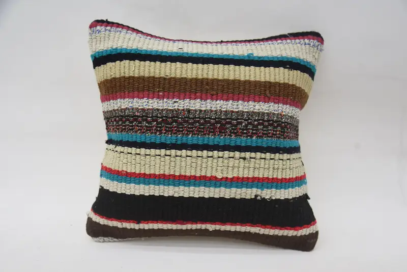 Cushion, Muted Pillow Case, One Of A Kind Pillow, Pillow for Sofa, Ethnical Kilim Rug Pillow, Turkish Pillow, 12x12 Blue Cushion - 4
