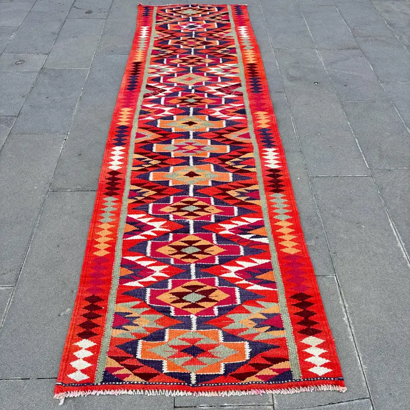 Kırmızı Ombré Halı, 3x9,9 ft Zarif Mor Vurgulu