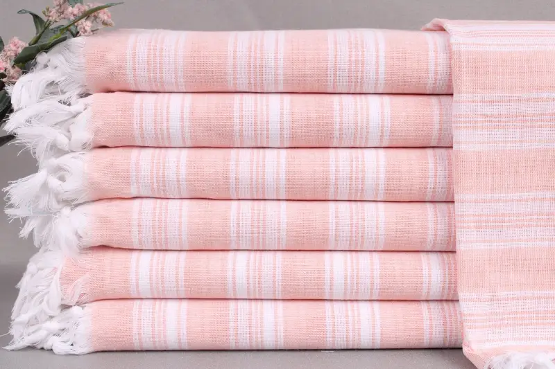 Embroidered Beach Towel Turkish Cotton Beige Stripes, 40x71 Inches