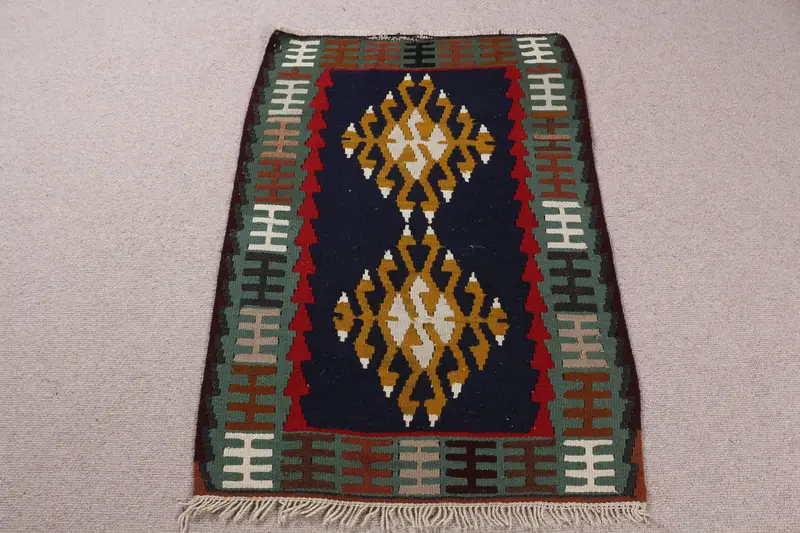 Alfombra verde y azul, 2,4x3,4 ft Diseño botánico