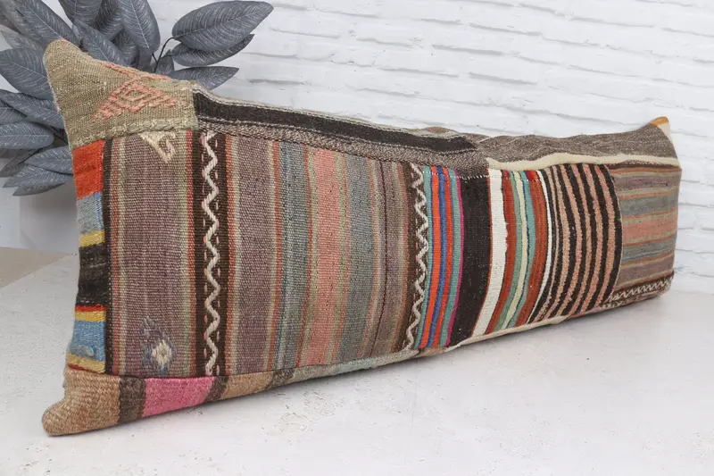 Pillow for Couch, 16x48 Brown Pillow Sham, Kilim Pillow, Turkish Kilim Pillow, Vintage Throw Cushion Cover, Pillow Cover - 4