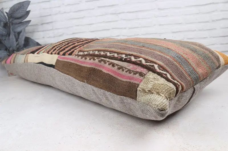 Pillow for Couch, 16x48 Brown Pillow Sham, Kilim Pillow, Turkish Kilim Pillow, Vintage Throw Cushion Cover, Pillow Cover - 7