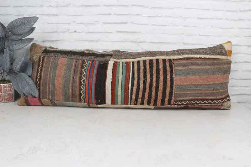 Pillow for Couch, 16x48 Brown Pillow Sham, Kilim Pillow, Turkish Kilim Pillow, Vintage Throw Cushion Cover, Pillow Cover - 1
