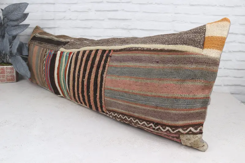 Pillow for Couch, 16x48 Brown Pillow Sham, Kilim Pillow, Turkish Kilim Pillow, Vintage Throw Cushion Cover, Pillow Cover - 5