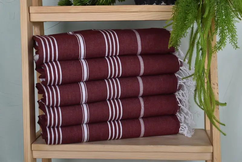 Wedding Gifts Towel Burgundy Cotton Striped Beach Towel, 40x71 Inches