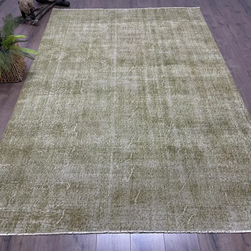 6.4x9.5 ft Rug, Vintage Oushak Rug, Turkish Green Wool Oriental Rug - 1