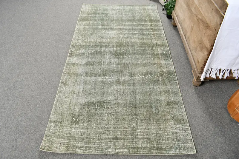 3.3x6.6 ft Vintage Halı, Türk Halısı, Yeşil Çiçekli Yün Halı - 1