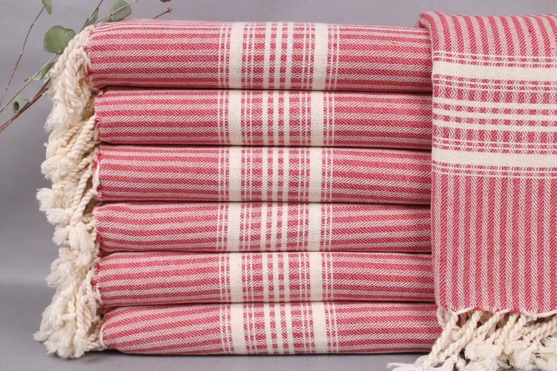 Turkish Towel Beach Red Striped, 38x67 Inches, Organic Turkish Cotton