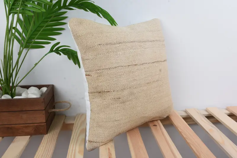 Home Decor Pillow, 16x16 Beige Pillow Case, Chair Cushion Case, Antique Pillows, Turkish Pillow, Armchair Pillow Cover, Pillow Case - 4