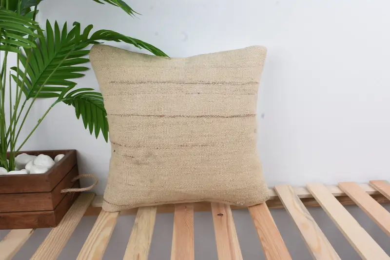Home Decor Pillow, 16x16 Beige Pillow Case, Chair Cushion Case, Antique Pillows, Turkish Pillow, Armchair Pillow Cover, Pillow Case - 1