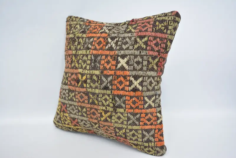 Bohemian Cushion Pillow Cover, Vintage Kilim Throw Pillow, Interior Designer Pillow, 12x12 Red Pillow Case, Kilim Pillow Cover, Pillow Cover - 4
