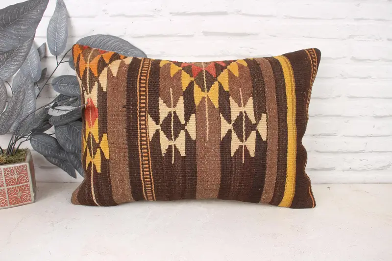 Neutral Throw Cushion, 16x24 Brown Pillow, Kilim Pillow, Accent Throw Pillow Cover, Vintage Kilim Throw Pillow, Turkish Pillow, Cushion Case - 1