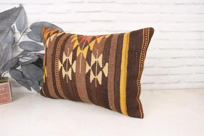 Neutral Throw Cushion, 16x24 Brown Pillow, Kilim Pillow, Accent Throw Pillow Cover, Vintage Kilim Throw Pillow, Turkish Pillow, Cushion Case - 4