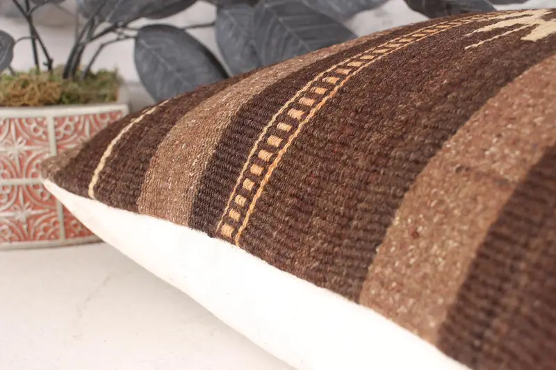 Neutral Throw Cushion, 16x24 Brown Pillow, Kilim Pillow, Accent Throw Pillow Cover, Vintage Kilim Throw Pillow, Turkish Pillow, Cushion Case - 7