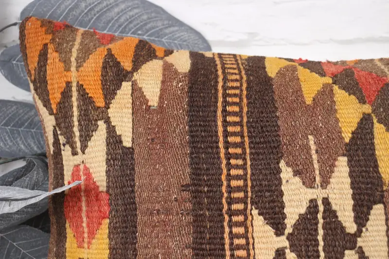 Neutral Throw Cushion, 16x24 Brown Pillow, Kilim Pillow, Accent Throw Pillow Cover, Vintage Kilim Throw Pillow, Turkish Pillow, Cushion Case - 2