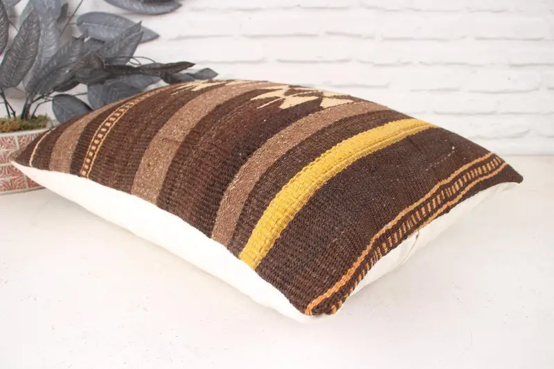 Neutral Throw Cushion, 16x24 Brown Pillow, Kilim Pillow, Accent Throw Pillow Cover, Vintage Kilim Throw Pillow, Turkish Pillow, Cushion Case - 6