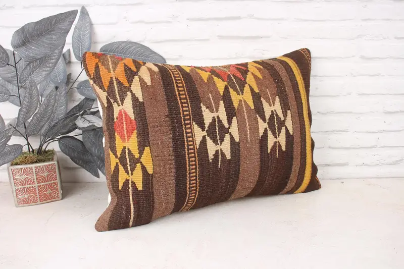 Neutral Throw Cushion, 16x24 Brown Pillow, Kilim Pillow, Accent Throw Pillow Cover, Vintage Kilim Throw Pillow, Turkish Pillow, Cushion Case - 3