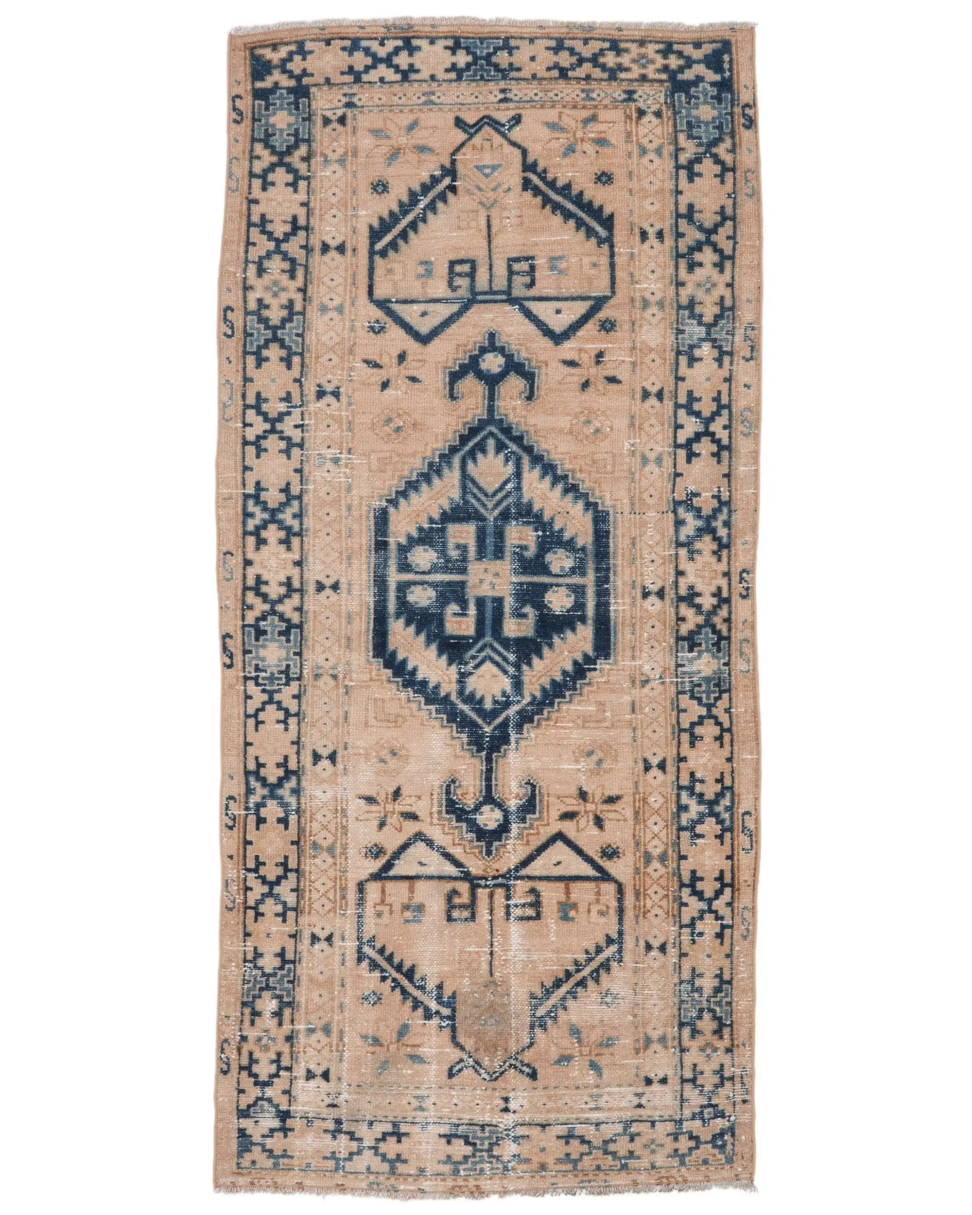 3.1x6.6 ft Turkish Rug, Vintage Accent Rug, Blue Brown Oriental Rug - 1