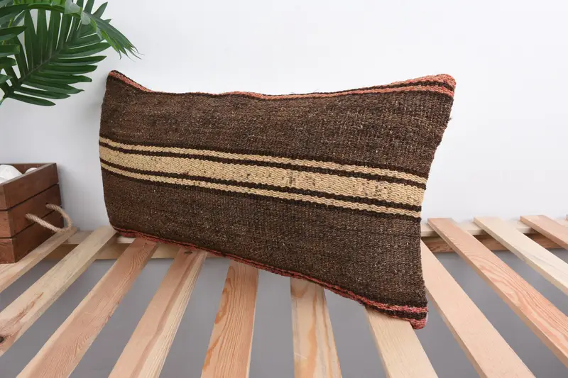 12x24 Brown Pillow Cover, Knitted Cushion Case, Turkish Rugs Pillow, Kilim Cushion Sham, Home Decor Pillow, Vintage Kilim Pillow, Pillow Case - 5