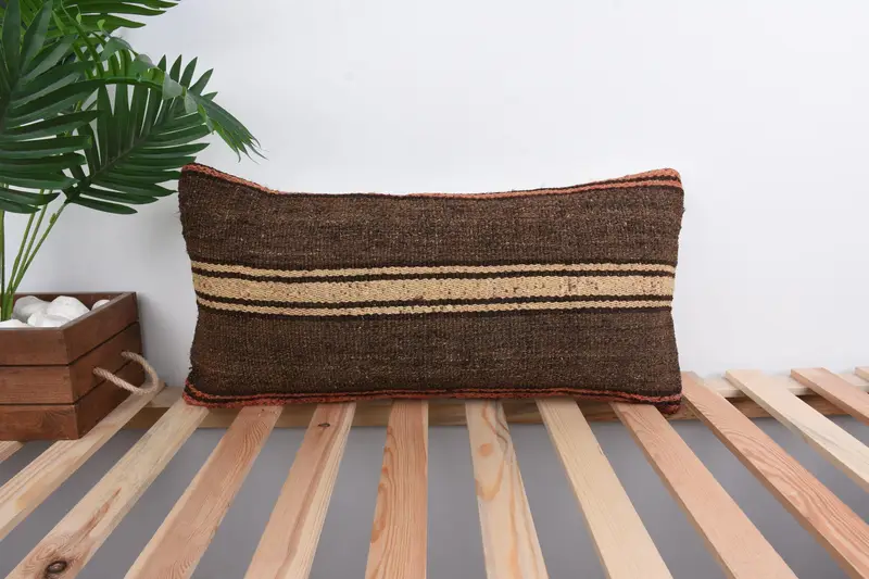 12x24 Brown Pillow Cover, Knitted Cushion Case, Turkish Rugs Pillow, Kilim Cushion Sham, Home Decor Pillow, Vintage Kilim Pillow, Pillow Case - 1