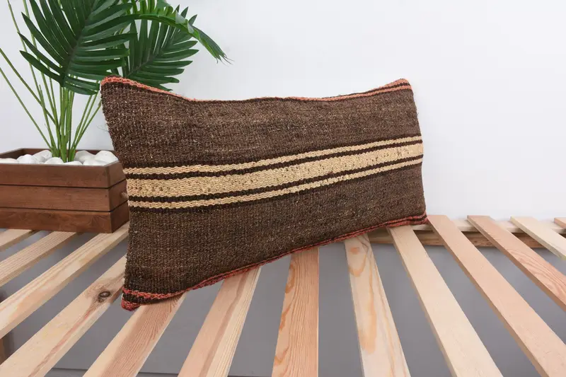 12x24 Brown Pillow Cover, Knitted Cushion Case, Turkish Rugs Pillow, Kilim Cushion Sham, Home Decor Pillow, Vintage Kilim Pillow, Pillow Case - 4