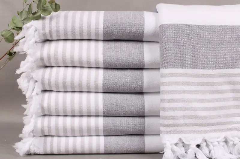 Personalized Organic Beach Towel Dark Gray-Light Gray, Striped, 36x67 Inches