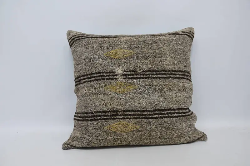 Striped Throw Brown Pillow Cover, 28x28 inch Couch Moroccan Gift for Her Euro Sham - 1