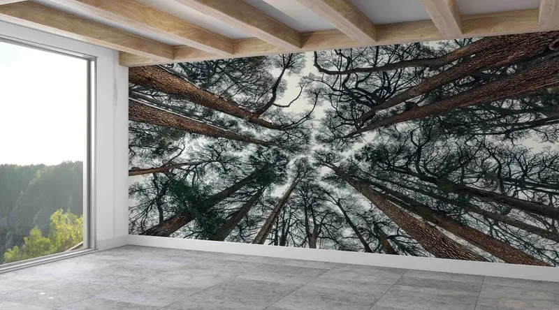 Zarif Baskılı Duvar Kağıdı: Orman Manzaralı Çiftlik Evi Dekoru