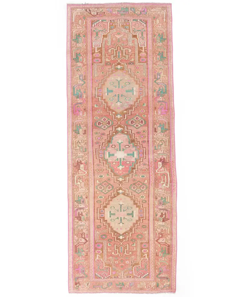 Pembe ve Bej Halı, 3,5x9,7 ft Sağlam Konfor