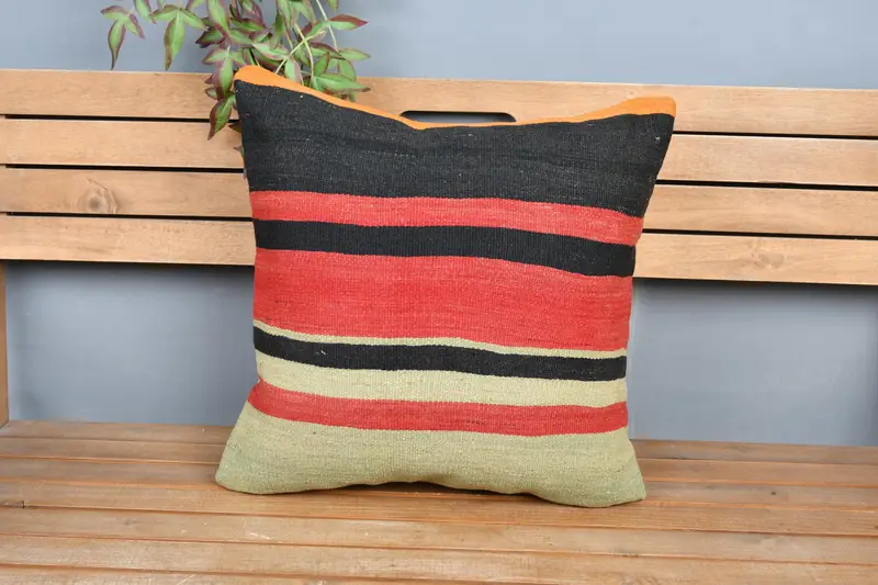 Kilim Cushion Sham, Boho Pillow Sham Cover, 20x20 Red Pillow, Pillow, Vintage Pillow, Farmhouse Cushion Case, Ethnic Throw Cushion Case - 6