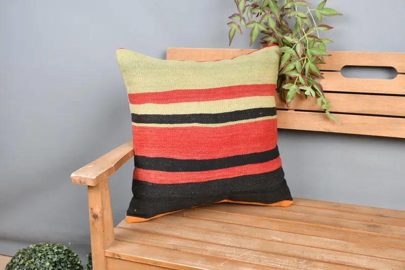Kilim Cushion Sham, Boho Pillow Sham Cover, 20x20 Red Pillow, Pillow, Vintage Pillow, Farmhouse Cushion Case, Ethnic Throw Cushion Case - 1