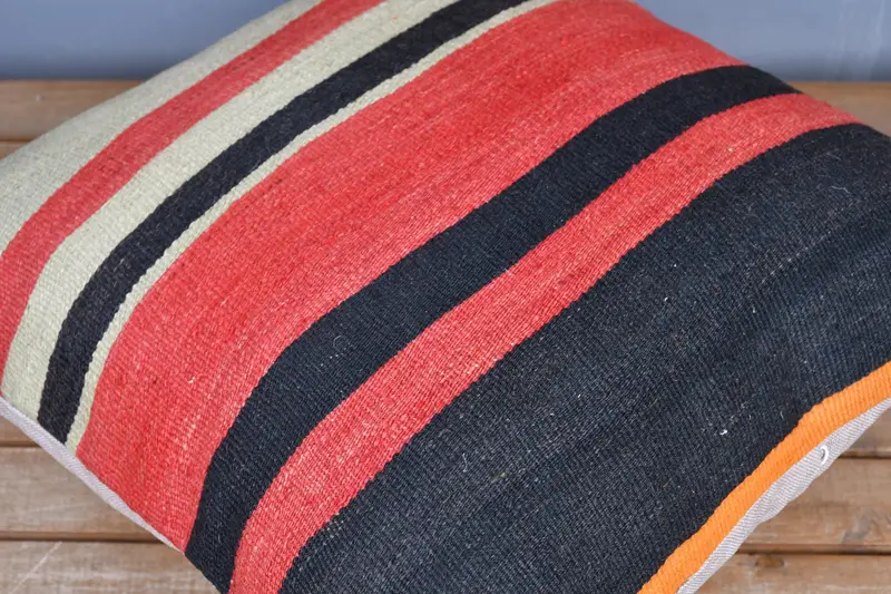 Kilim Cushion Sham, Boho Pillow Sham Cover, 20x20 Red Pillow, Pillow, Vintage Pillow, Farmhouse Cushion Case, Ethnic Throw Cushion Case - 3