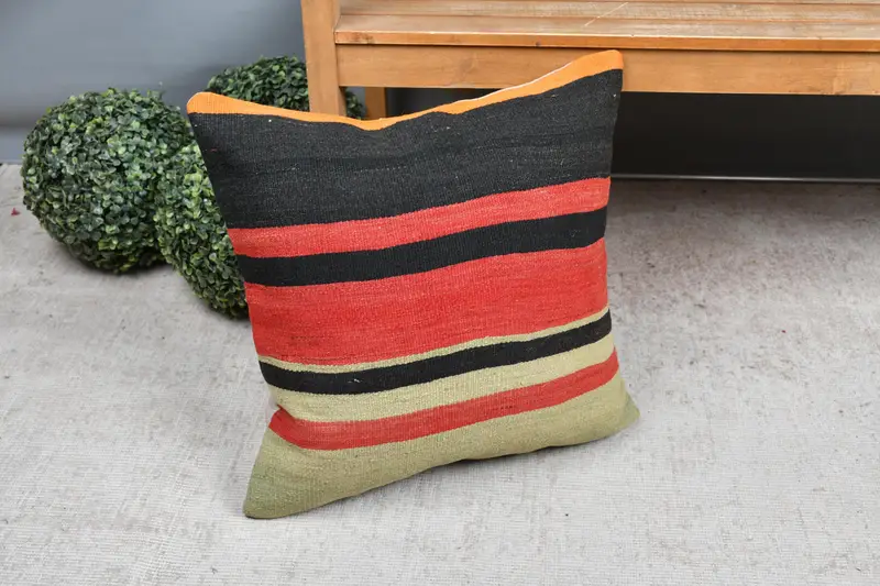Kilim Cushion Sham, Boho Pillow Sham Cover, 20x20 Red Pillow, Pillow, Vintage Pillow, Farmhouse Cushion Case, Ethnic Throw Cushion Case - 7