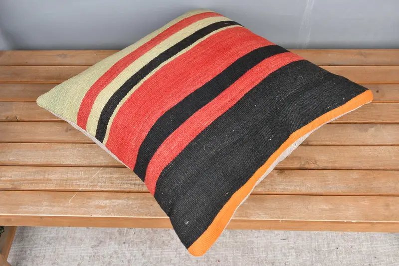 Kilim Cushion Sham, Boho Pillow Sham Cover, 20x20 Red Pillow, Pillow, Vintage Pillow, Farmhouse Cushion Case, Ethnic Throw Cushion Case - 2