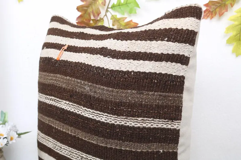 Antique Pillows, Knitted Cushion Case, Throw Kilim Pillow, Pillow, 20x20 Brown Cushion, Wholesale Cushion Cover, Vintage Kilim Throw Pillow - 5