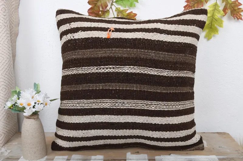 Antique Pillows, Knitted Cushion Case, Throw Kilim Pillow, Pillow, 20x20 Brown Cushion, Wholesale Cushion Cover, Vintage Kilim Throw Pillow - 2