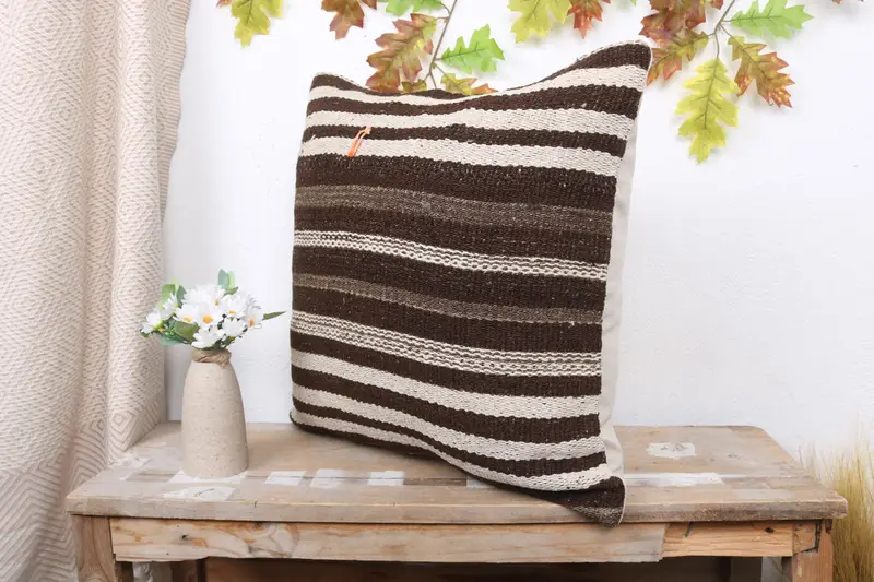 Antique Pillows, Knitted Cushion Case, Throw Kilim Pillow, Pillow, 20x20 Brown Cushion, Wholesale Cushion Cover, Vintage Kilim Throw Pillow - 4