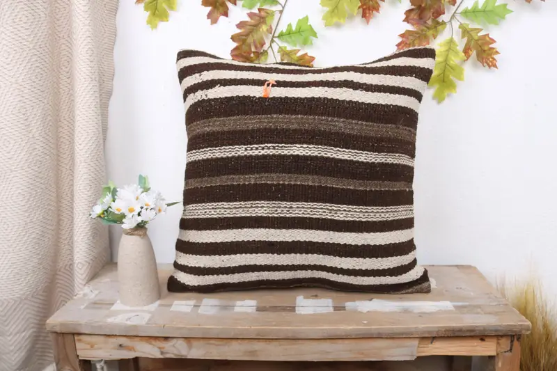 Antique Pillows, Knitted Cushion Case, Throw Kilim Pillow, Pillow, 20x20 Brown Cushion, Wholesale Cushion Cover, Vintage Kilim Throw Pillow - 1
