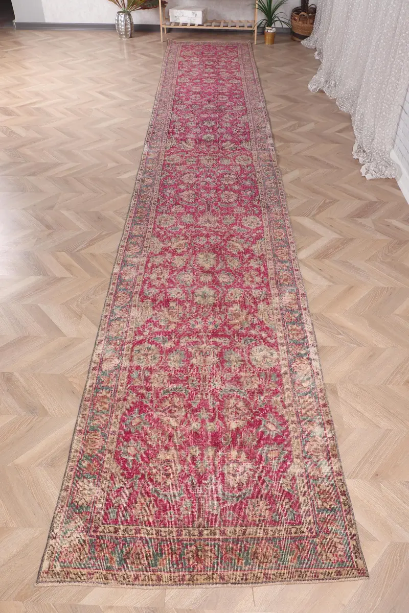 Handmade 0,2x17,7 ft Rug, Purple & Green Southwestern