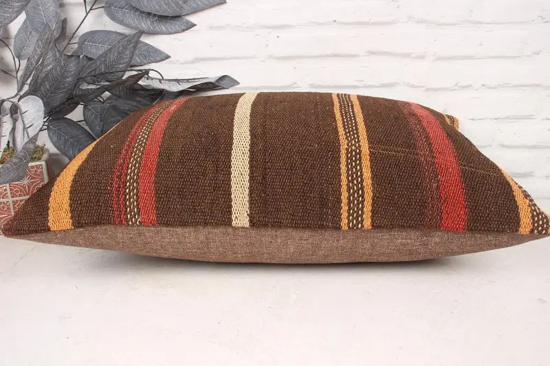 Kilim Pillow, Pet Cushion Case, Pillow for Sofa, Cushion, Handmade Throw Pillow, Vintage Kilim Pillow, 16x24 Brown Cushion - 5
