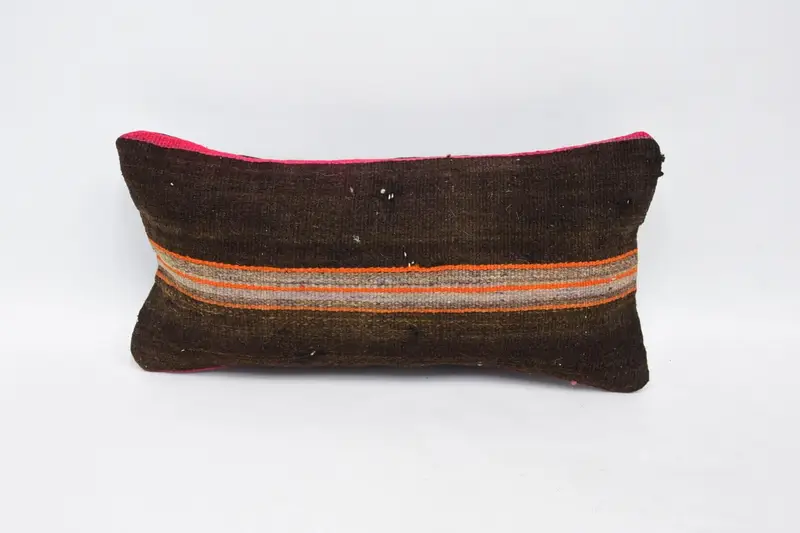 Throw Mini Lumbar Striped Cushion Cover, 20x40 cm Brown Antique Cushion - 1