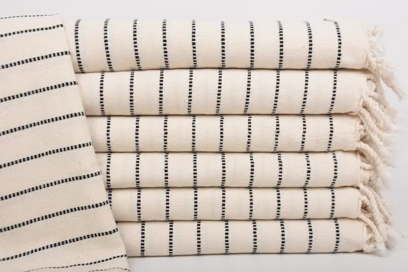 Personalized Beach Towel Black Cotton Striped, 36x67 Inches