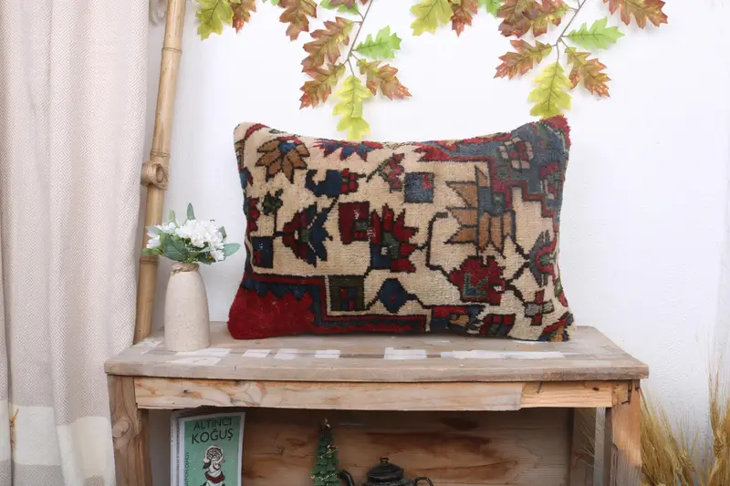 Rotes Southwestern besticktes Kissen, 16x24 handgemachtes Wurfkissen