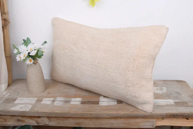 Cushion Case, 12x20 White Cushion, Southwestern Pillow Case, Vintage Kilim Pillow, Gift Pillow, Vintage Kilim Throw Pillow, Bench Pillow - 4