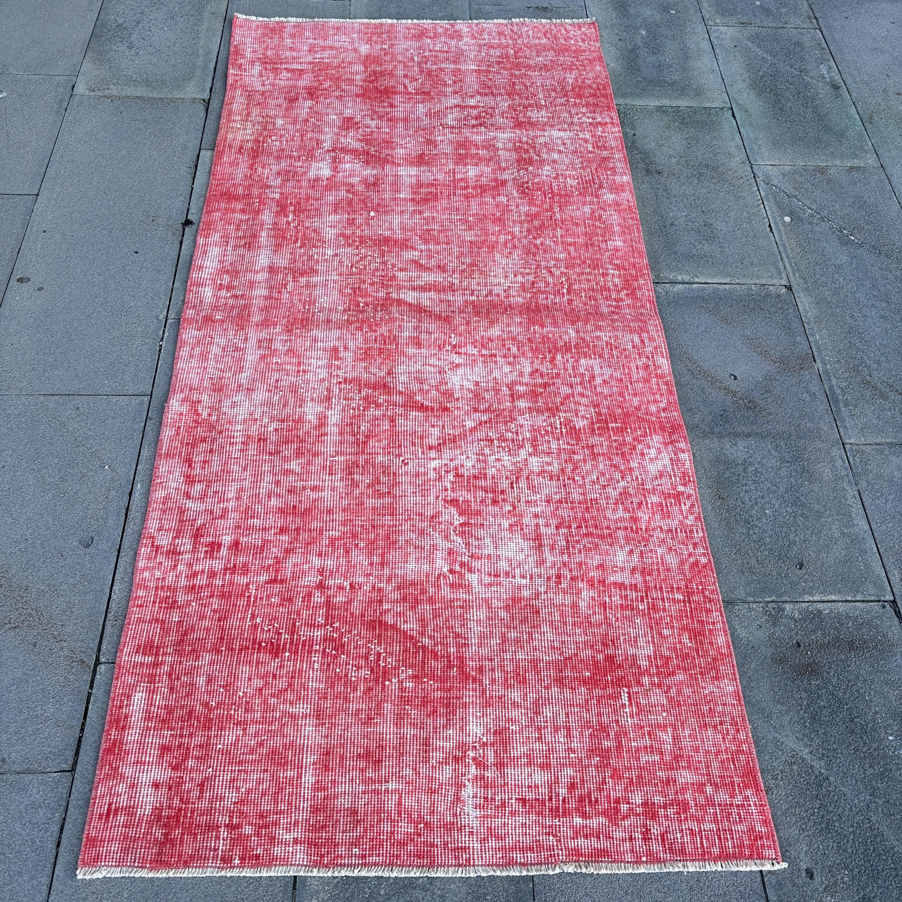 Vintage Halı, Accent 3x6.5 ft Türk Halısı, Kırmızı Beyaz Güneybatı Yün Halı - 1