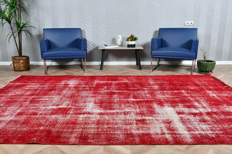 6.7x9.9 ft Vintage Türk Halısı, Büyük Halı, Oushak Kırmızı Yün Halı - 1