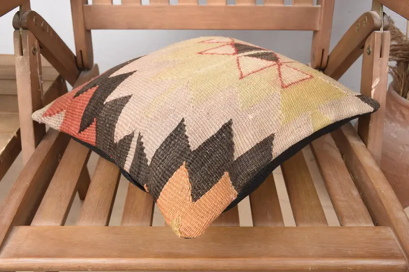 Yoga Cushion Cover, Kilim Pillow, 14x14 Beige Pillow Case, Patio Cushion Case, Ethnical Kilim Rug Pillow, Cushion Cover, Interior Designer Pillow - 4